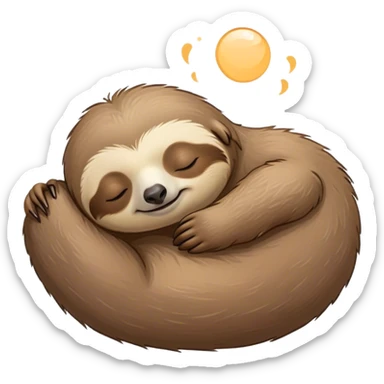 Meme-Worthy cute Sleeping Sloth Portrait Emoji, Head resting peacefully with a contented smile, showcasing a luxuriously soft, fuzzy form and eyes gently closed in serene slumber, Simplified yet comically adorable features, highly detailed, glowing with a soft, drowsy glow, high shine, relaxed and utterly lovable, stylized with an air of playful laziness, bright and heartwarming, soft glowing outline, capturing the essence of a sleeping sloth that feels destined to become the next viral icon of adorable rest! sticker