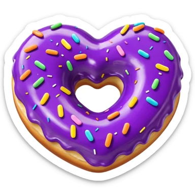 Realistic isolated heart shaped donut with purple color. sticker