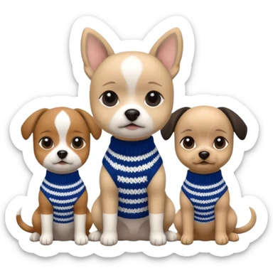 3 cagnolini seduti  in bianco e nero con vestitini in maglia sticker