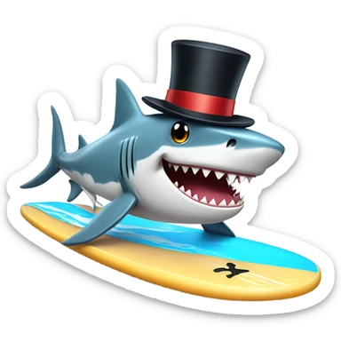 Shark with a top hat on a surf board  sticker