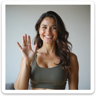 happy athletic toned woman smiling making OK gesture with one hand, hyperrealistic details, 4K, natural light, neutral environment sticker