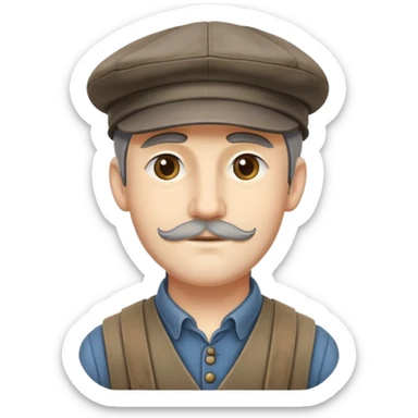 Highly detailed 19th century English factory worker with weathered face, detailed period-accurate clothing, flat cap, and realistic facial features sticker