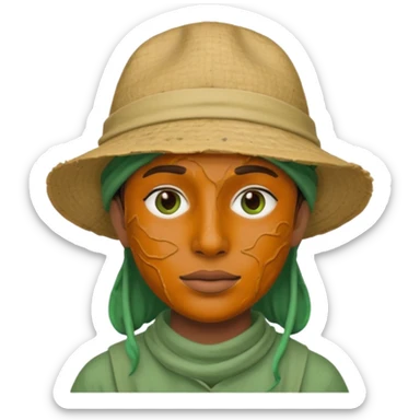 messy green full face clay mask and tourist hat  sticker