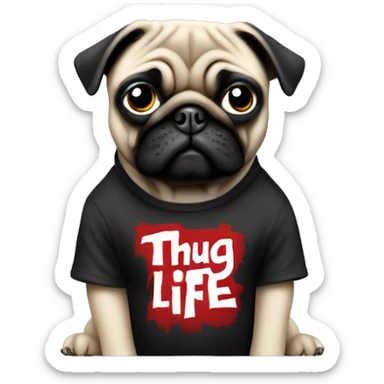 a pug wearing a thug life shirt sticker