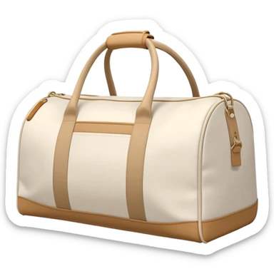 white duffel gym bag with beige trim, minimal aesthetic, plain sticker