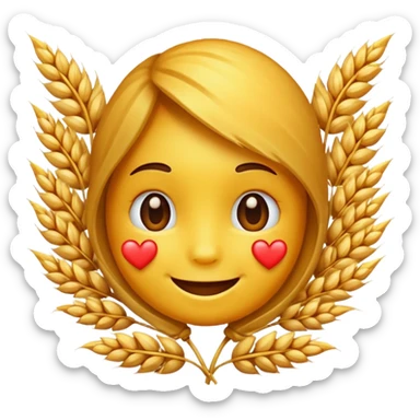 A loved fqce emoji but instead of heart, there is wheat sticker