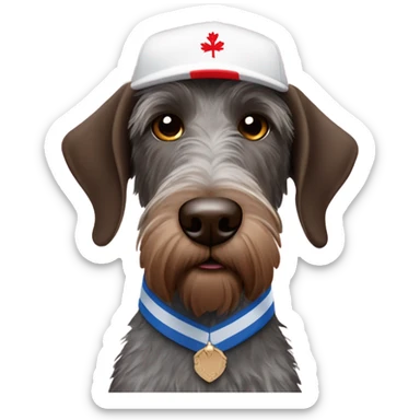 German wirehaired pointer wearing an England cricket hat sticker