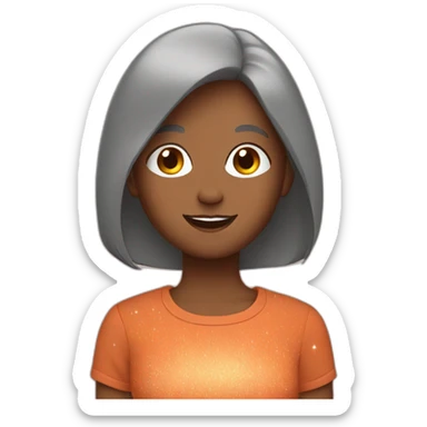 Gray straight haired girl with terracotta t-shirt and sparkles around the head sticker