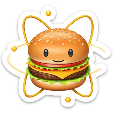 burger as the nucleus of an atom with electrons orbiting around it sticker