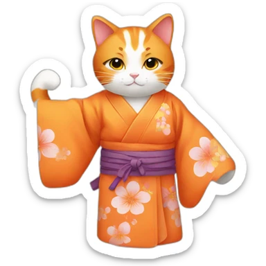 Beautiful orange cat wearing kimono sticker