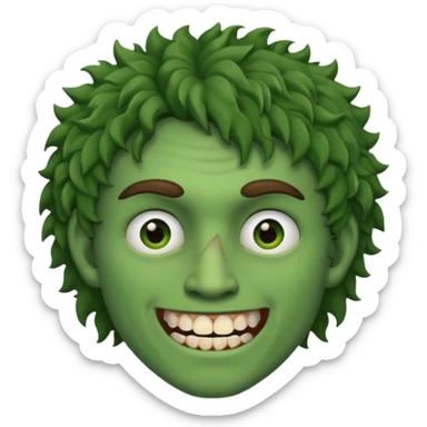 🙎🏻‍♂️com o dente serrado cabelo cacheado de cor de pele Verde com marca de rasgo nas olheiras  sticker
