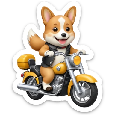 smiling corgi riding a motorcycle sticker