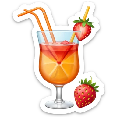 A sex on the beach cocktail in a glas, with a straw and a strawberry on top as a accessoire - should have the style of an emoji sticker