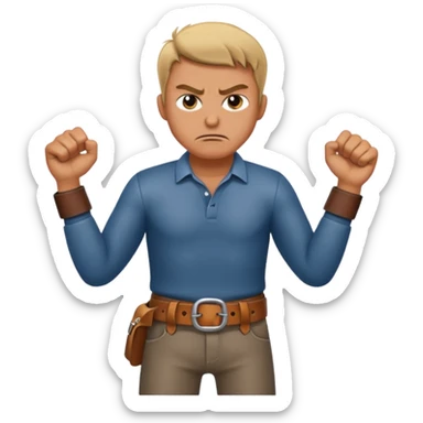 A man angry slanging a belt to someone’s behind sticker