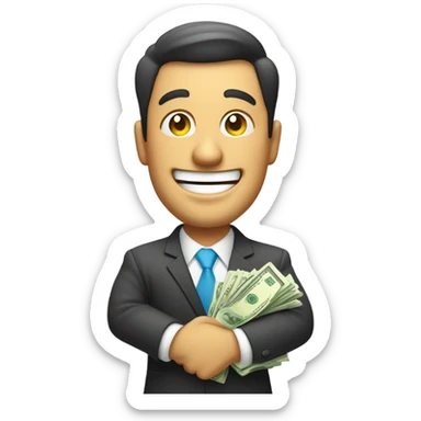 business man happy about saving money with saved money bills sticker