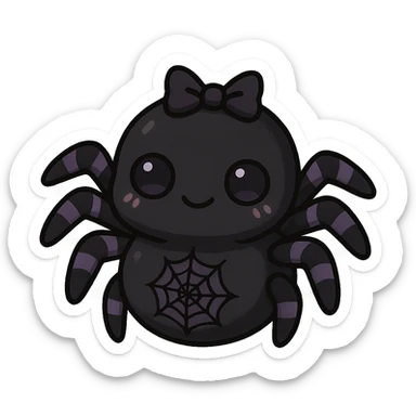 gothic black and purple spider, adorable and spooky, chibi style sticker