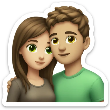boy short brown hair and girl long brown hair green eyes hugging sticker