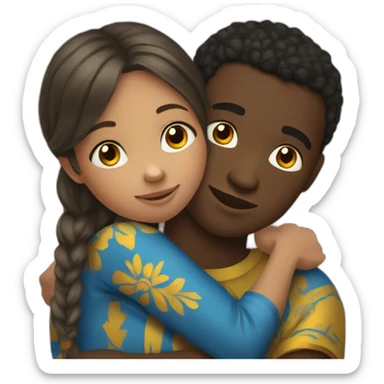 African young man hugging slavic girl sticker