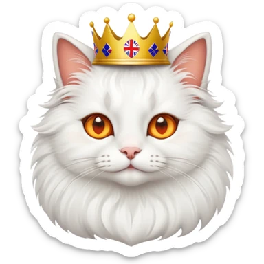 Cat with a crown on its head and also holding a british flag  sticker