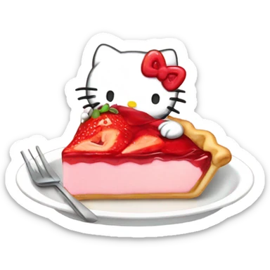 Hello kitty eating a strawberry pie  sticker