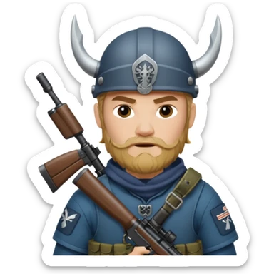 Viking in seal team 6 outfit with a military rifle sticker