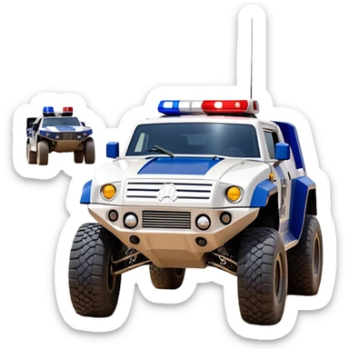 Star Wars’s Range trooper’s police evil darkly night blue Dirty and dented Local Motors Rally Fighter off road race car hot rod meets hummer trophy truck-style basher flying down a dusty road catching everything (silver wheels) sticker