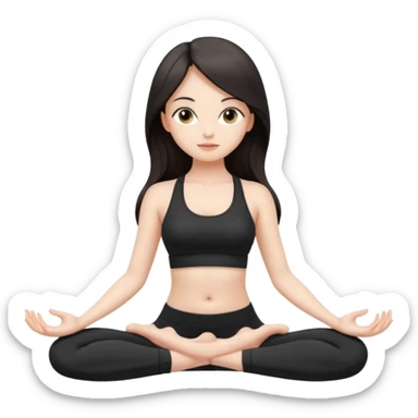 Девушка белокожая, с длинными темными волосами, в черной одежде для йоги, стоит в позе лотоса, в стиле бимбо пилатес, правильные пропорции, только человек, правильные ноги sticker