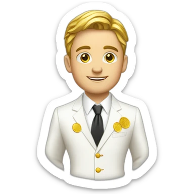 Posh-man-with-white-suit-holding-golden-coins sticker