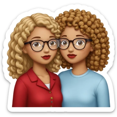 a light skin with straight hair and glasses and a light brown skin girl with curly hair kissing eschother sticker