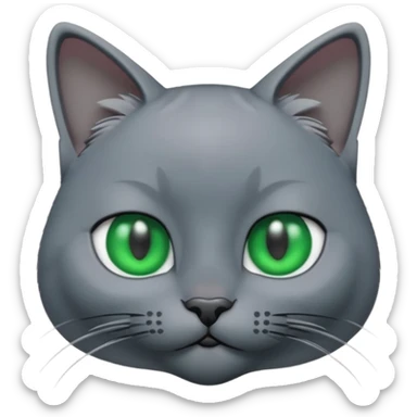 A 3D cartoon Russian Blue cat in cool silver-gray tone, smooth fur, green eyes, sleek lighting, cinematic 3D Memoji style. sticker