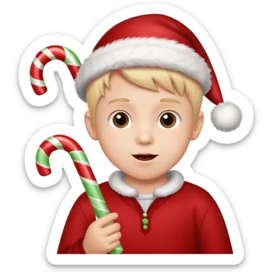 Little boy with candy canes celebrating Christmas sticker