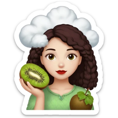 vanila aesthetic girl holding cloud and prune and apple & kiwi sticker