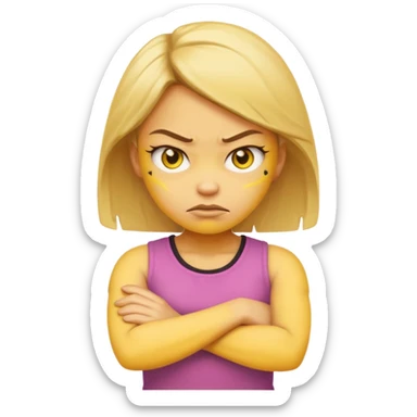 girl yellow angry face emoji with arms crossed over each other in front  sticker