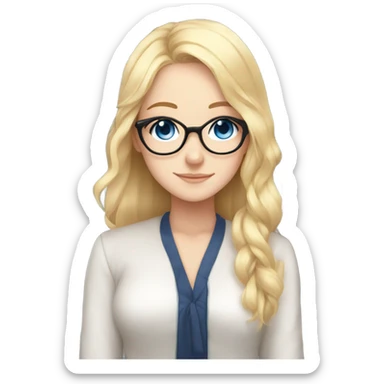 gorgeous anime lady with blue eyes and glasses butterflies and beautiful blonde hair sticker