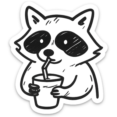 raccoon drinking through a straw sticker