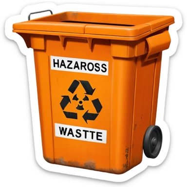 empty orange BIN WITH "HAZARDOUS WASTE" WORD IN IT. CORRECT SPELLING PLEASE sticker
