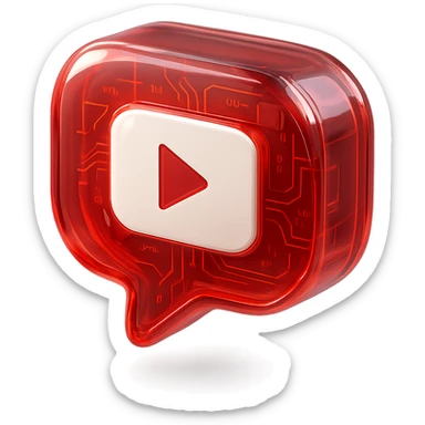 red speech bubble with a red YouTube white play button, like a trophy, glossy circuit style sticker