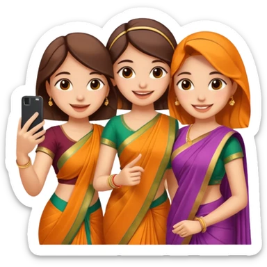 Three girls taking selfie in saree sticker