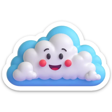 person whose body up to the shoulders is entirely made of clouds, clouds form the figure, 3D emoji style sticker