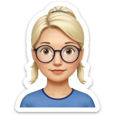 Norwegian woman, middle-aged, low ponytail, large round glasses, friendly look sticker