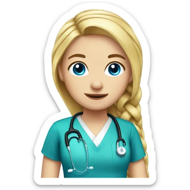 Girl with blonde hair in one long braid and blue eyes being a doctor sticker