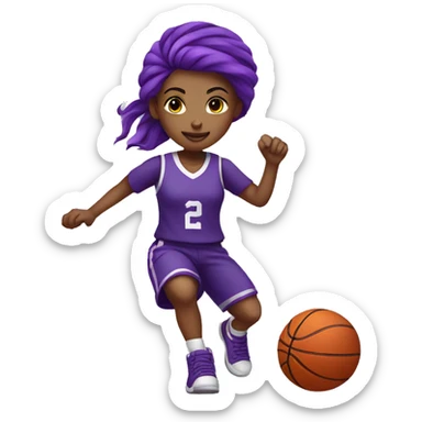 The girl with purple hair and purple uniform is playing basketball sticker