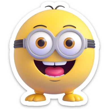 3d sphere with a cute yellow minion face, laughing expression sticker