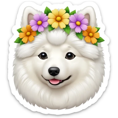 A Samoyed with many flowers on its head sticker