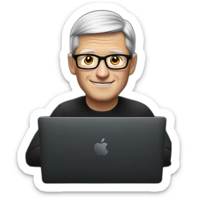 tim cook with black macbook pro on desk sticker