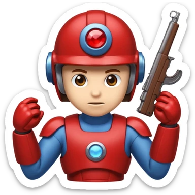 mega man but with the color rootbeer brown shiny like metal with arms for guns and a dark shiney red healmet sticker