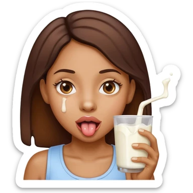 a mixed girl sticking her tongue out with milk dripping  sticker