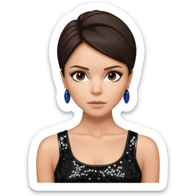 Victoria Beckham with dark brown hair, black sequin crop top sticker