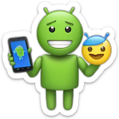 SERGUEI BRIN WITH AN ANDROID PHONE INTO THE HAD AND GOOGLE LOGO INTO THE OTHER HAND sticker