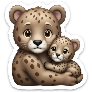 brown bear cub hugs gray puma sticker